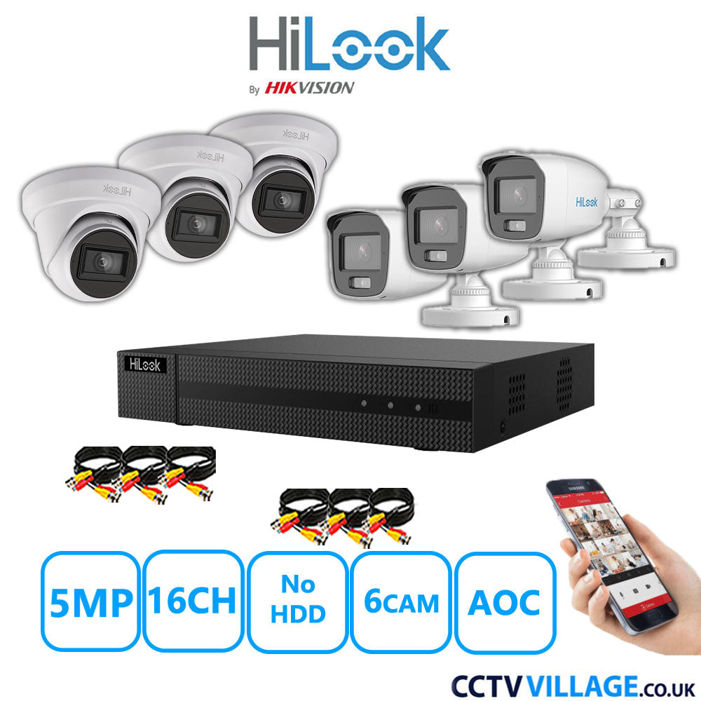 HiLook 5MP Mix CCTV System 16 Channel DVR-216Q-M1 with 3xTurret Cameras THC-T250-MS White & 3xBullet Cameras THC-B159-MS White No HDD Full Kit