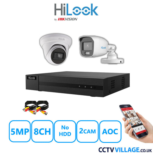 HiLook 5MP Mix CCTV System 8 Channel DVR-208Q-M1 with 1xTurret Camera THC-T250-MS White & 1xBullet Camera THC-B159-MS White No HDD Full Kit