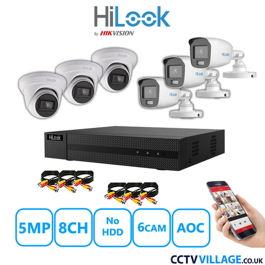 HiLook 5MP Mix CCTV System 8 Channel DVR-208Q-M1 with 3xTurret Cameras THC-T250-MS White & 3xBullet Cameras THC-B159-MS White No HDD Full Kit