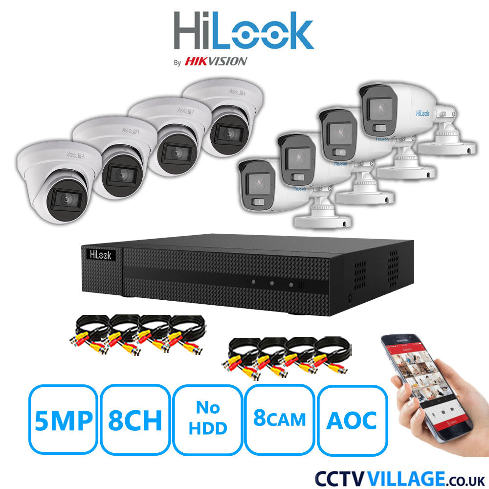 HiLook 5MP Mix CCTV System 8 Channel DVR-208Q-M1 with 4xTurret Cameras THC-T250-MS White & 4xBullet Cameras THC-B159-MS White No HDD Full Kit