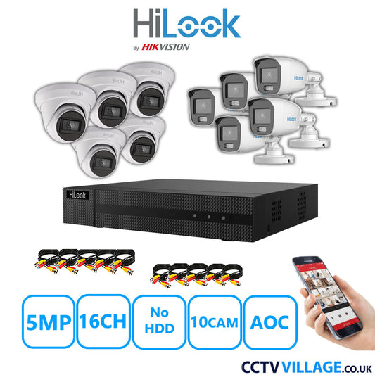 HiLook 5MP Mix CCTV System 16 Channel DVR-216Q-M1 with 5xTurret Cameras THC-T250-MS White & 5xBullet Cameras THC-B159-MS White No HDD Full Kit