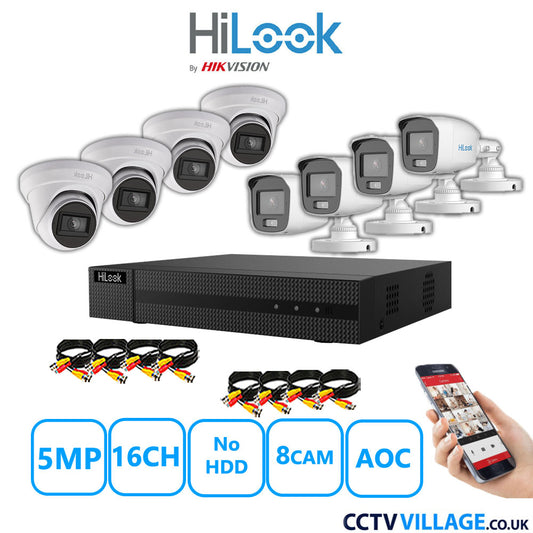 HiLook 5MP Mix CCTV System 16 Channel DVR-216Q-M1 with 4xTurret Cameras THC-T250-MS White & 4xBullet Cameras THC-B159-MS White No HDD Full Kit