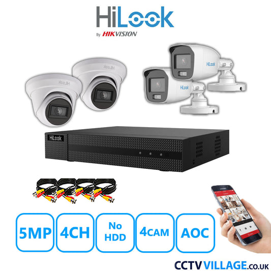 HiLook 5MP Mix CCTV System 4 Channel DVR-204Q-M1 with 2xTurret Cameras THC-T250-MS White & 2xBullet Cameras THC-B159-MS White No HDD Full Kit