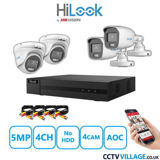 HiLook 5MP Mix CCTV System 4 Channel DVR-204Q-M1 with 2xTurret Cameras THC-T159-MS White & 2xBullet Cameras THC-B159-MS White No HDD Full Kit