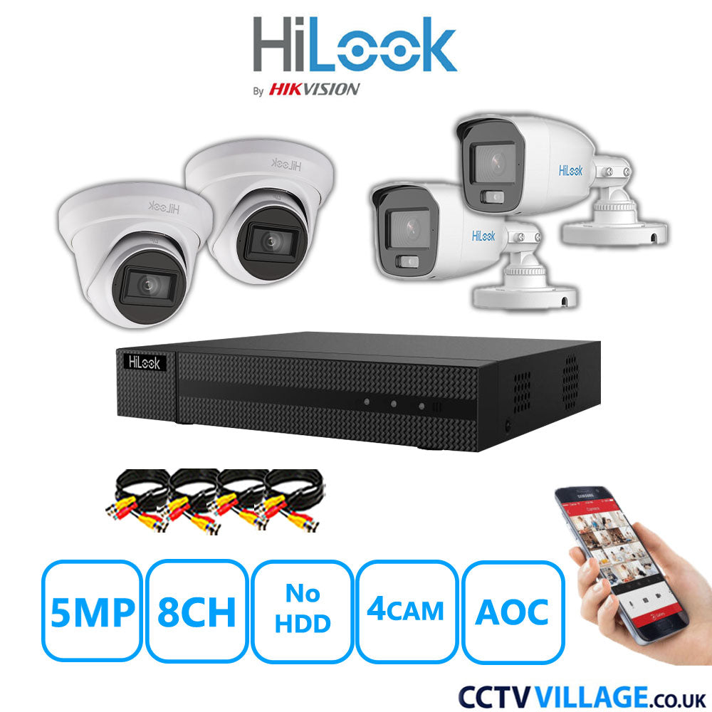 HiLook 5MP Mix CCTV System 8 Channel DVR-208Q-M1 with 2xTurret Cameras THC-T250-MS White & 2xBullet Cameras THC-B159-MS White No HDD Full Kit