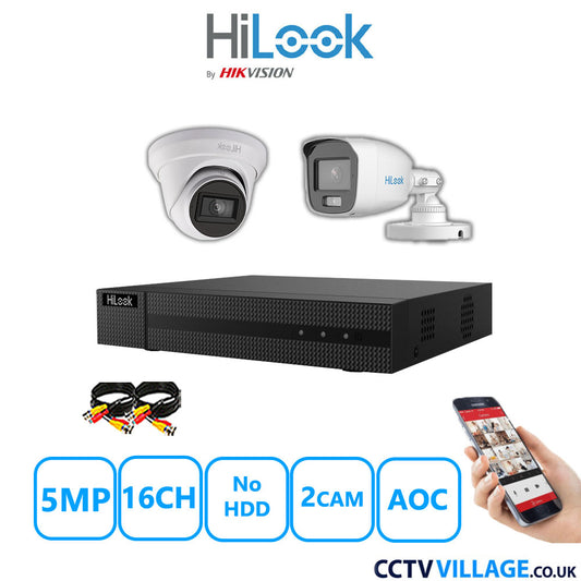 HiLook 5MP Mix CCTV System 16 Channel DVR-216Q-M1 with 1xTurret Camera THC-T250-MS White & 1xBullet Camera THC-B159-MS White No HDD Full Kit