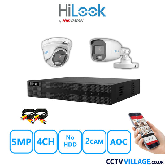 HiLook 5MP Mix CCTV System 4 Channel DVR-204Q-M1 with 1xTurret Camera THC-T159-MS White & 1xBullet Camera THC-B159-MS White No HDD Full Kit