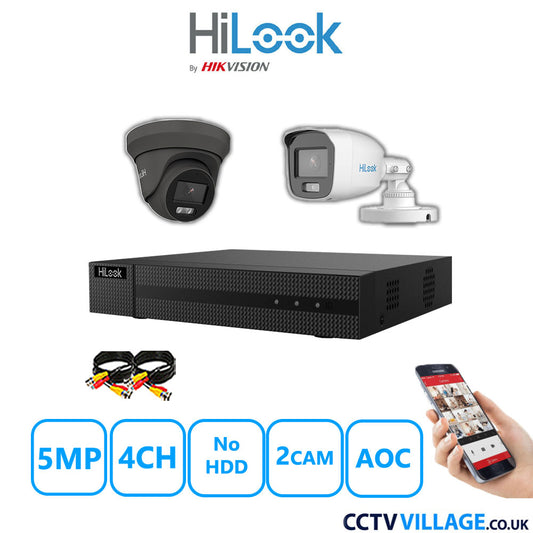 HiLook 5MP Mix CCTV System 4 Channel DVR-204Q-M1 with 1xTurret Camera THC-T259-MS Grey & 1xBullet Camera THC-B159-MS White No HDD Full Kit