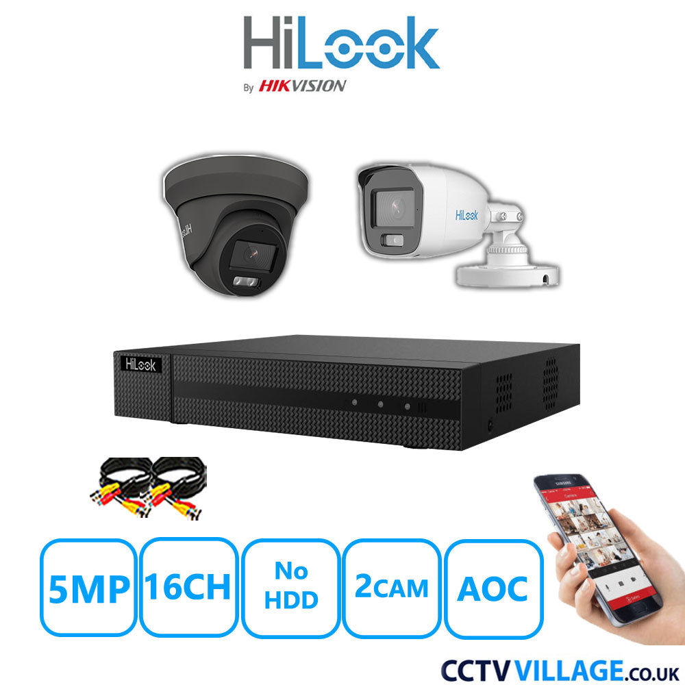 HiLook 5MP Mix CCTV System 16 Channel DVR-216Q-M1 with 1xTurret Camera THC-T259-MS Grey & 1xBullet Camera THC-B159-MS White No HDD Full Kit