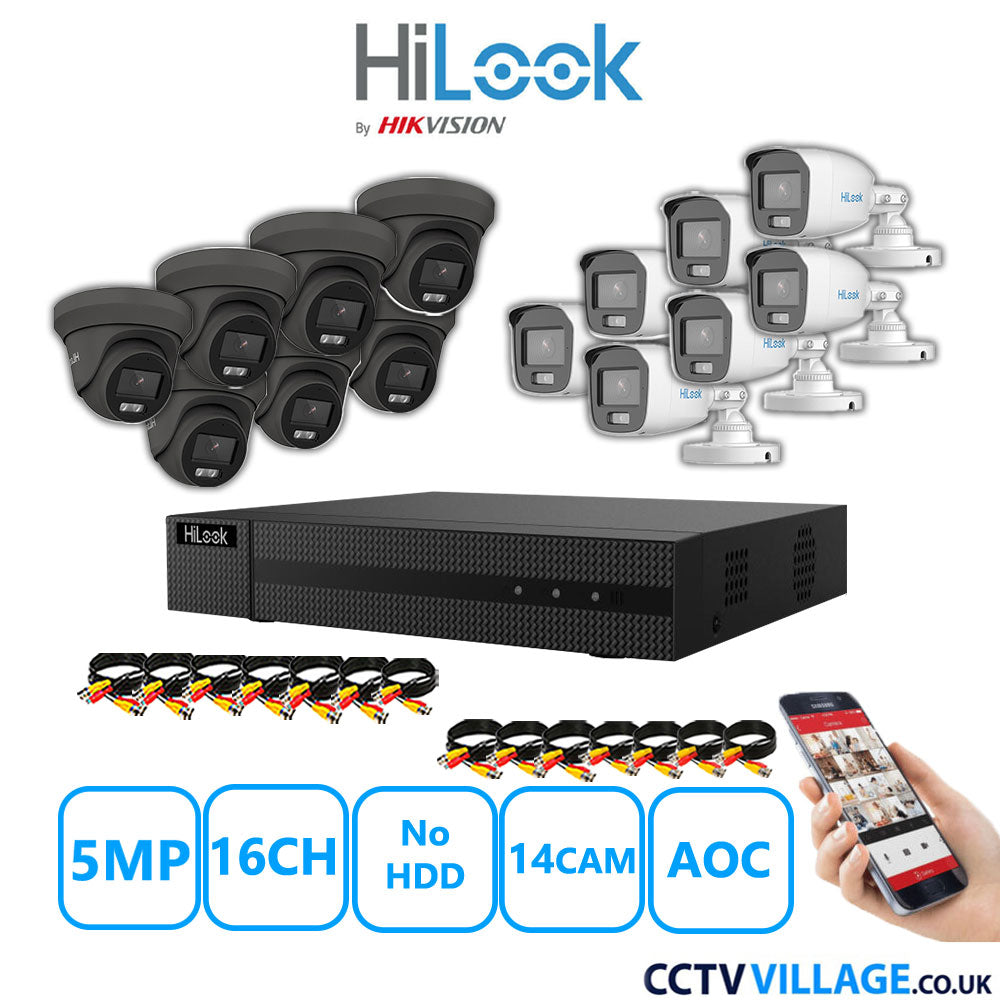 HiLook 5MP Mix CCTV System 16 Channel DVR-216Q-M1 with 7xTurret Cameras THC-T259-MS Grey & 7xBullet Cameras THC-B159-MS White No HDD Full Kit