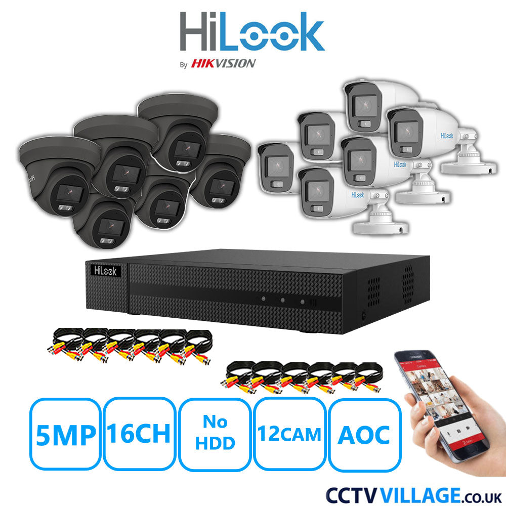 HiLook 5MP Mix CCTV System 16 Channel DVR-216Q-M1 with 6xTurret Cameras THC-T259-MS Grey & 6xBullet Cameras THC-B159-MS White No HDD Full Kit