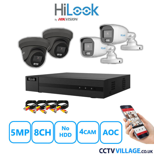 HiLook 5MP Mix CCTV System 8 Channel DVR-208Q-M1 with 2xTurret Cameras THC-T259-MS Grey & 2xBullet Cameras THC-B159-MS White No HDD Full Kit