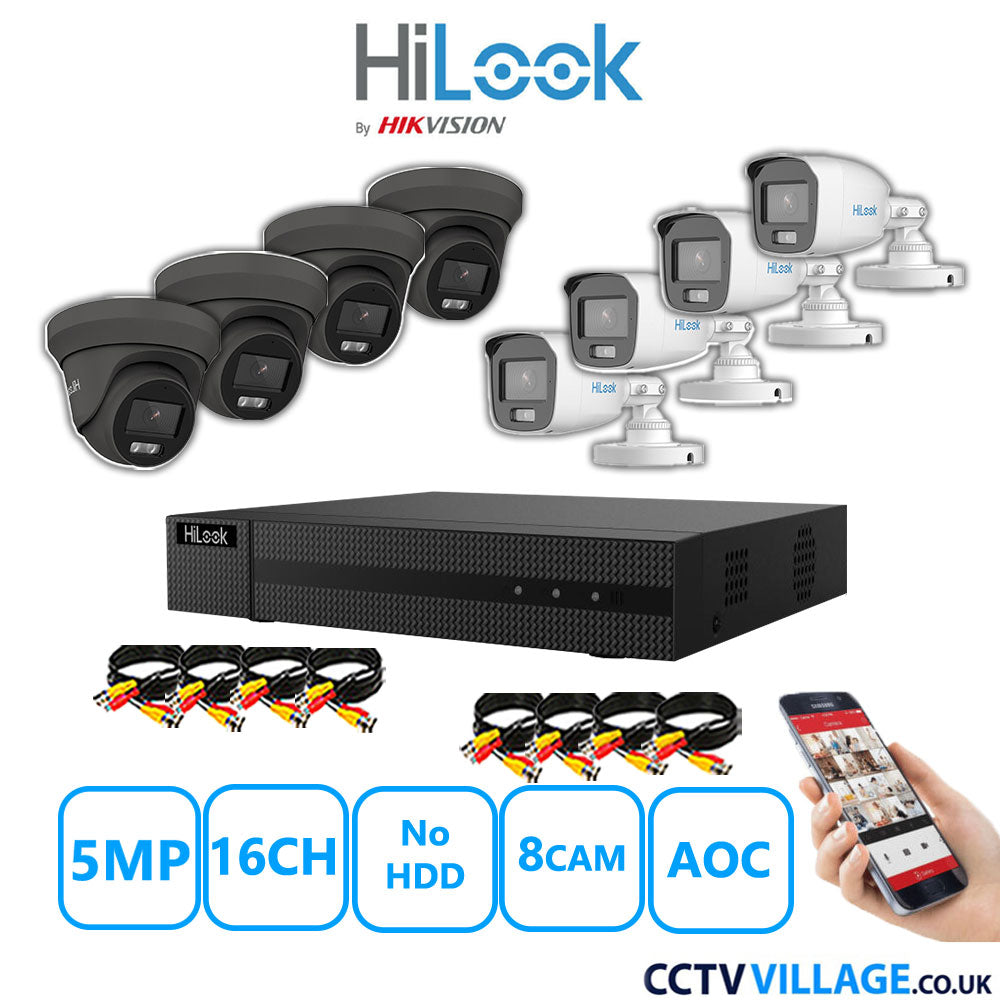 HiLook 5MP Mix CCTV System 16 Channel DVR-216Q-M1 with 4xTurret Cameras THC-T259-MS Grey & 4xBullet Cameras THC-B159-MS White No HDD Full Kit