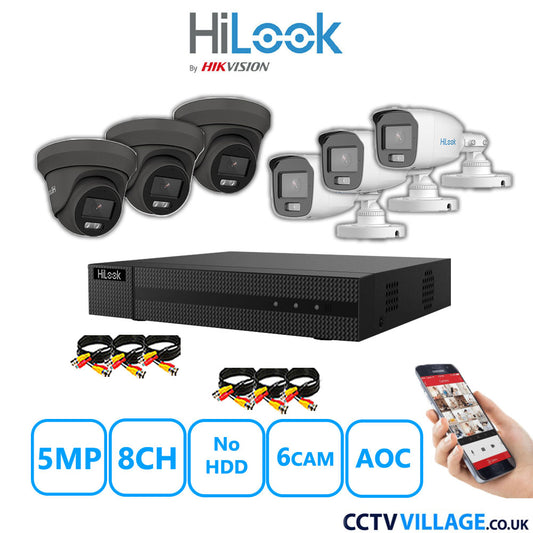 HiLook 5MP Mix CCTV System 8 Channel DVR-208Q-M1 with 3xTurret Cameras THC-T259-MS Grey & 3xBullet Cameras THC-B159-MS White No HDD Full Kit