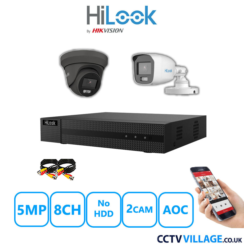 HiLook 5MP Mix CCTV System 8 Channel DVR-208Q-M1 with 1xTurret Camera THC-T259-MS Grey & 1xBullet Camera THC-B159-MS White No HDD Full Kit