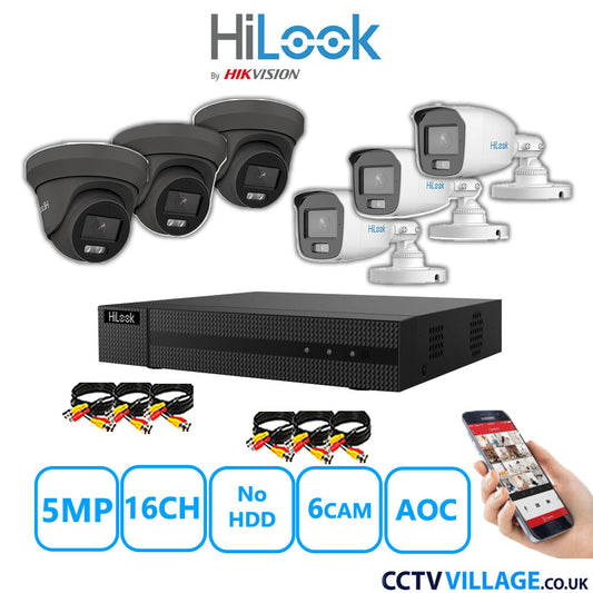 HiLook 5MP Mix CCTV System 16 Channel DVR-216Q-M1 with 3xTurret Cameras THC-T259-MS Grey & 3xBullet Cameras THC-B159-MS White No HDD Full Kit