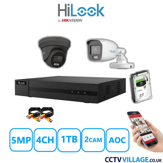 HiLook 5MP Mix CCTV System 4 Channel DVR-204Q-M1 with 1xTurret Camera THC-T259-MS Grey & 1xBullet Camera THC-B159-MS White 1TB HDD Full Kit