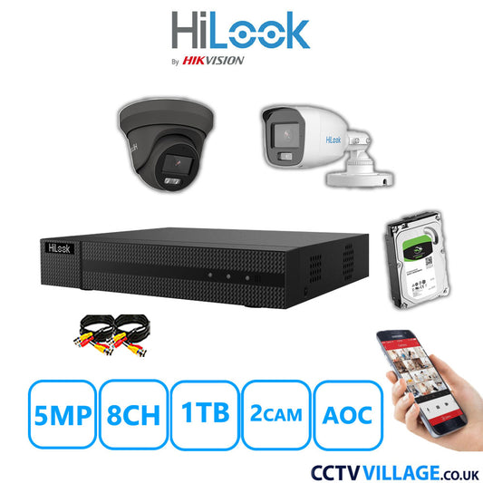 HiLook 5MP Mix CCTV System 8 Channel DVR-208Q-M1 with 1xTurret Camera THC-T259-MS Grey & 1xBullet Camera THC-B159-MS White 1TB HDD Full Kit