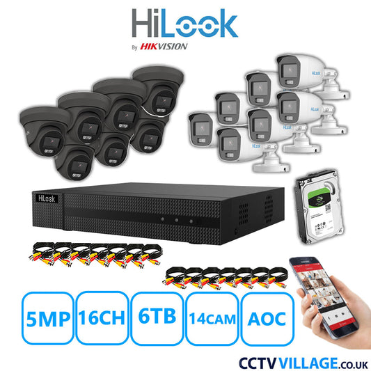 HiLook 5MP Mix CCTV System 16 Channel DVR-216Q-M1 with 7xTurret Cameras THC-T259-MS Grey & 7xBullet Cameras THC-B159-MS White 6TB HDD Full Kit