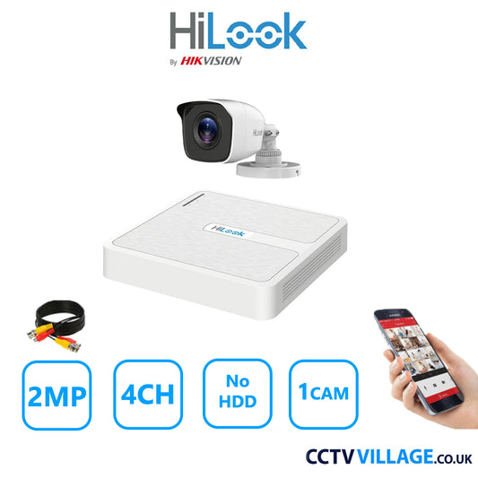 HiLook 2MP CCTV Kit 4 Channel DVR-104G-K1 with 1 Bullet Camera THC-B120-MC White No HDD Full Kit