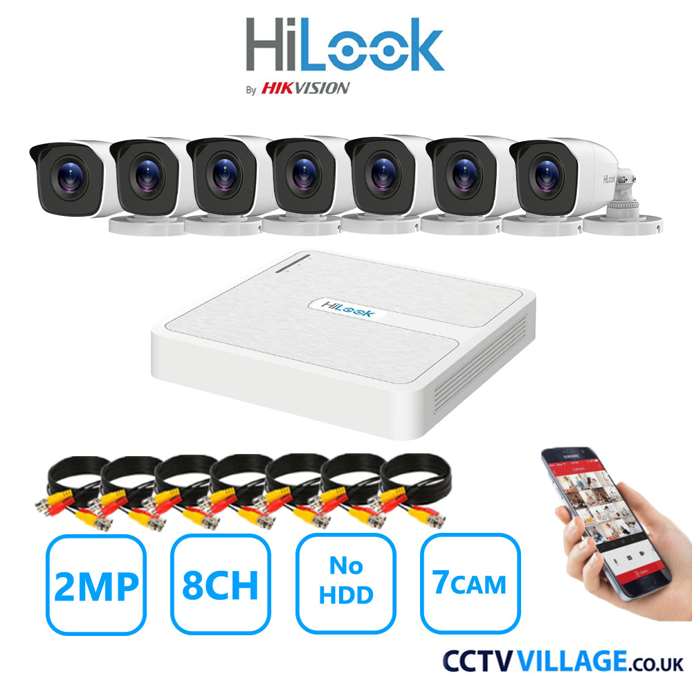 HiLook 2MP CCTV Kit 8 Channel DVR-108G-K1 with 7 Bullet Cameras THC-B120-MC White NO HDD Full Kit