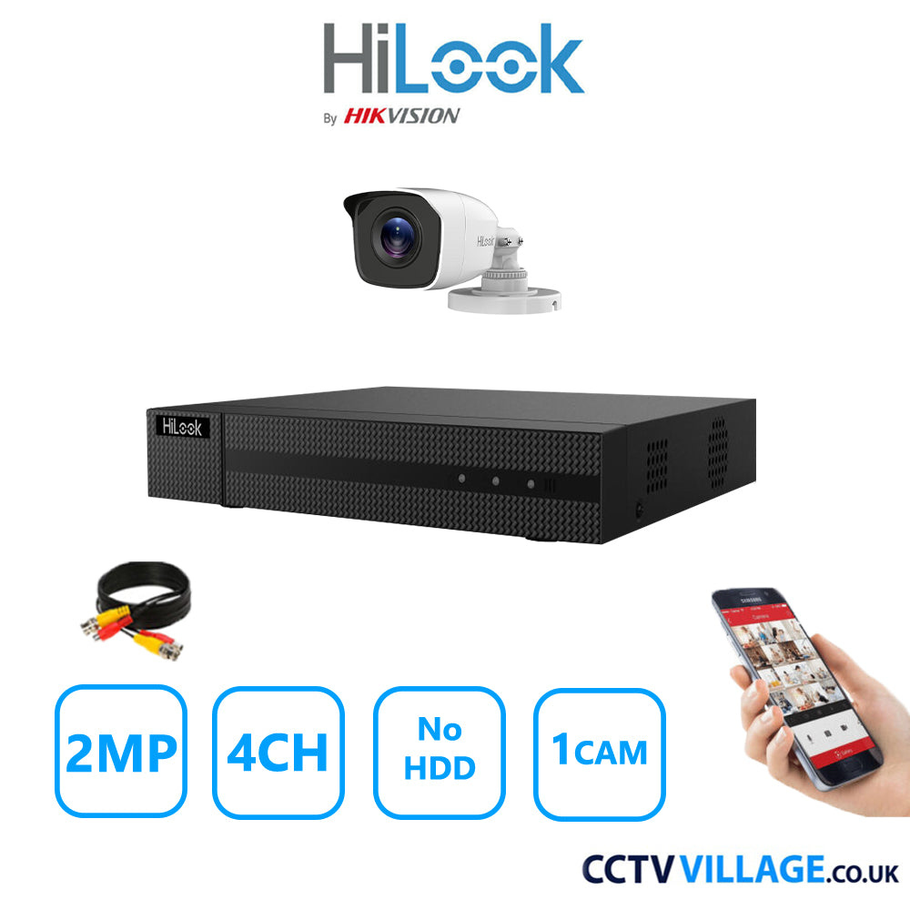 HiLook 2MP CCTV Kit 4 Channel DVR-204G-K1 with 1 Bullet Camera THC-B120-MC White NO HDD Full Kit