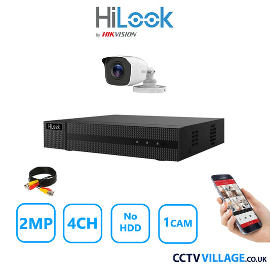 HiLook 2MP CCTV Kit 4 Channel DVR-204G-K1 with 1 Bullet Camera THC-B120-MC White NO HDD Full Kit