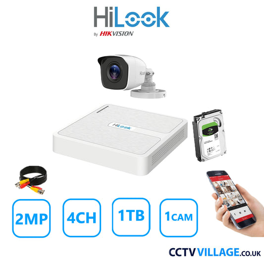 HiLook 2MP CCTV System 4 Channel DVR-104G-K1 with 1 Bullet Camera THC-B120-MC White 1TB HDD Full Kit