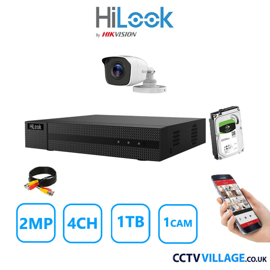 HiLook 2MP CCTV System 4 Channel DVR-204G-K1 with 1 Bullet Camera THC-B120-MC White 1TB HDD Full Kit