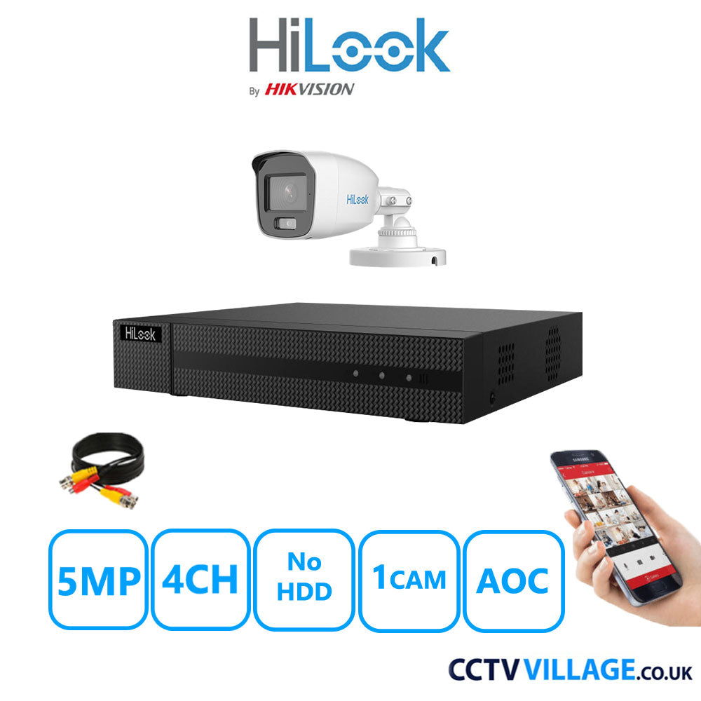 HiLook 5MP CCTV Kit 4 Channel DVR-204Q-M1 with 1 Bullet Camera THC-B159-MS White No HDD Full Kit