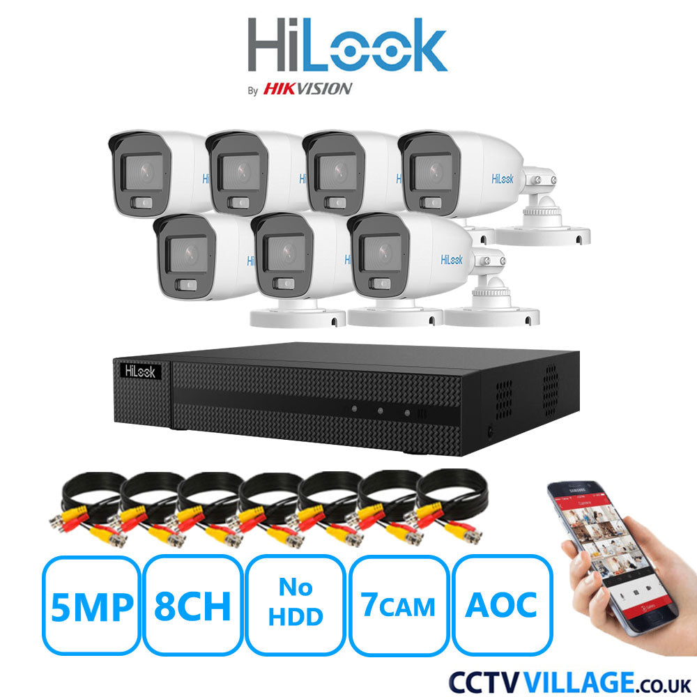 HiLook 5MP CCTV Kit 8 Channel DVR-208Q-M1 with 7 Bullet Cameras THC-B159-MS White No HDD Full Kit