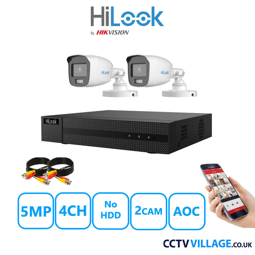 HiLook 5MP CCTV Kit 4 Channel DVR-204Q-M1 with 2 Bullet Cameras THC-B159-MS White NO HDD Full Kit