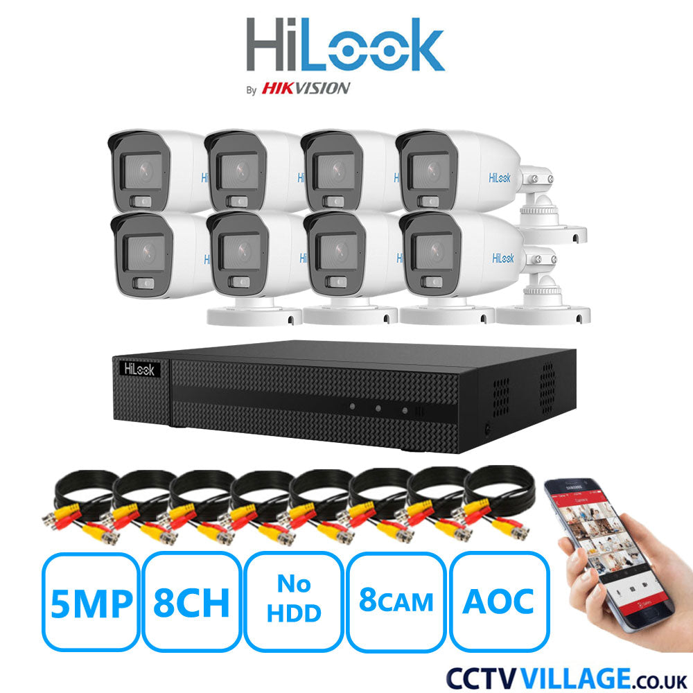 HiLook 5MP CCTV Kit 8 Channel DVR-208Q-M1 with 8 Bullet Cameras THC-B159-MS White No HDD Full Kit