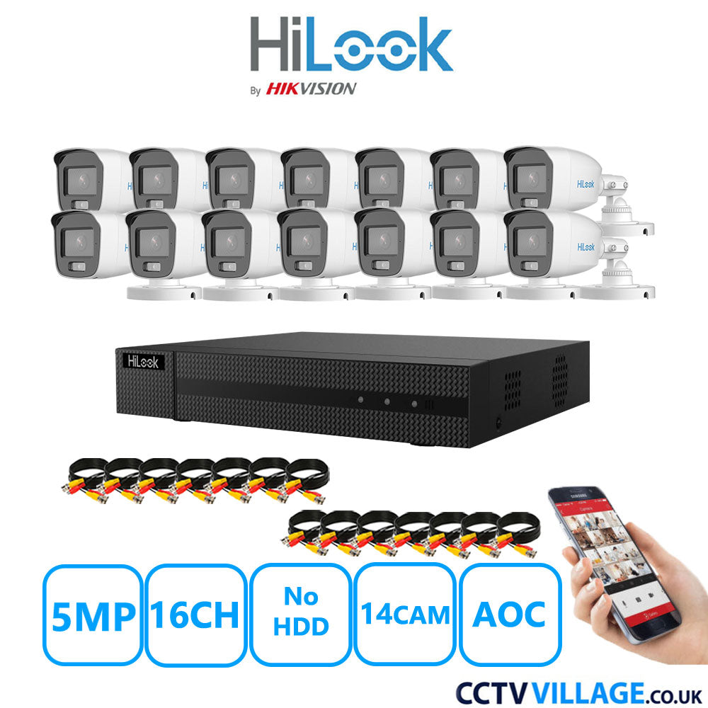 HiLook 5MP CCTV Kit 16 Channel DVR-216Q-M1 with 16 Bullet Cameras THC-B159-MS White No HDD Full Kit