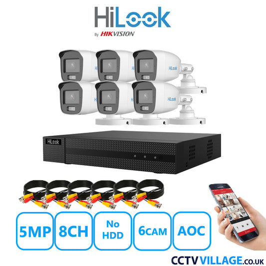 HiLook 5MP CCTV System 8 Channel DVR-208Q-M1 with 6 Bullet Cameras THC-B159-MS White No HDD Full Kit