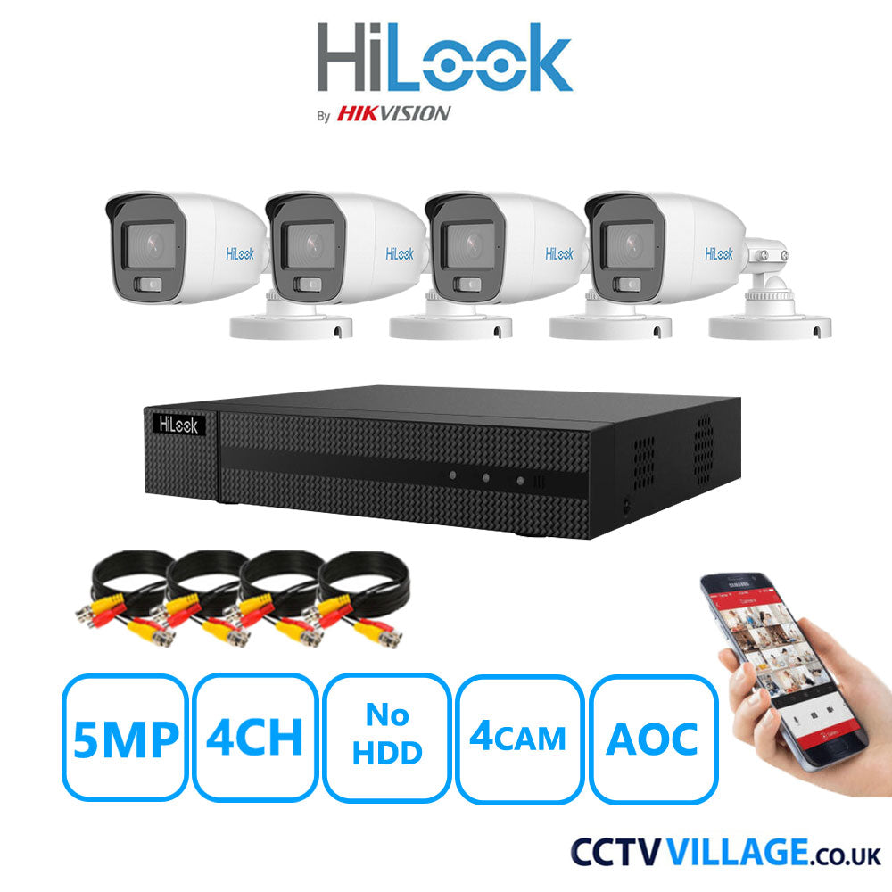 HiLook 5MP CCTV Kit 4 Channel DVR-204Q-M1 with 4 Bullet Cameras THC-B159-MS White No HDD Full Kit