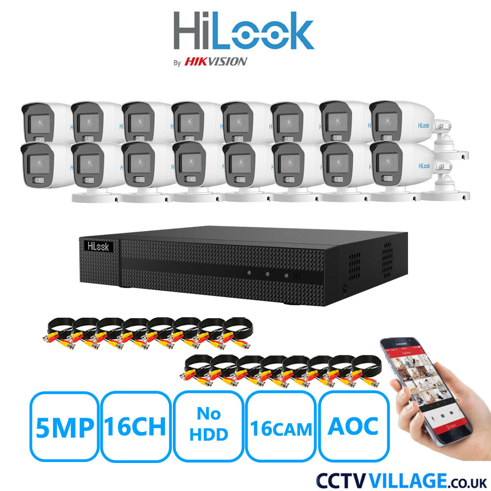 HiLook 5MP CCTV System 16 Channel DVR-216Q-M1 with 16 Bullet Cameras THC-B159-MS White No HDD Full Kit