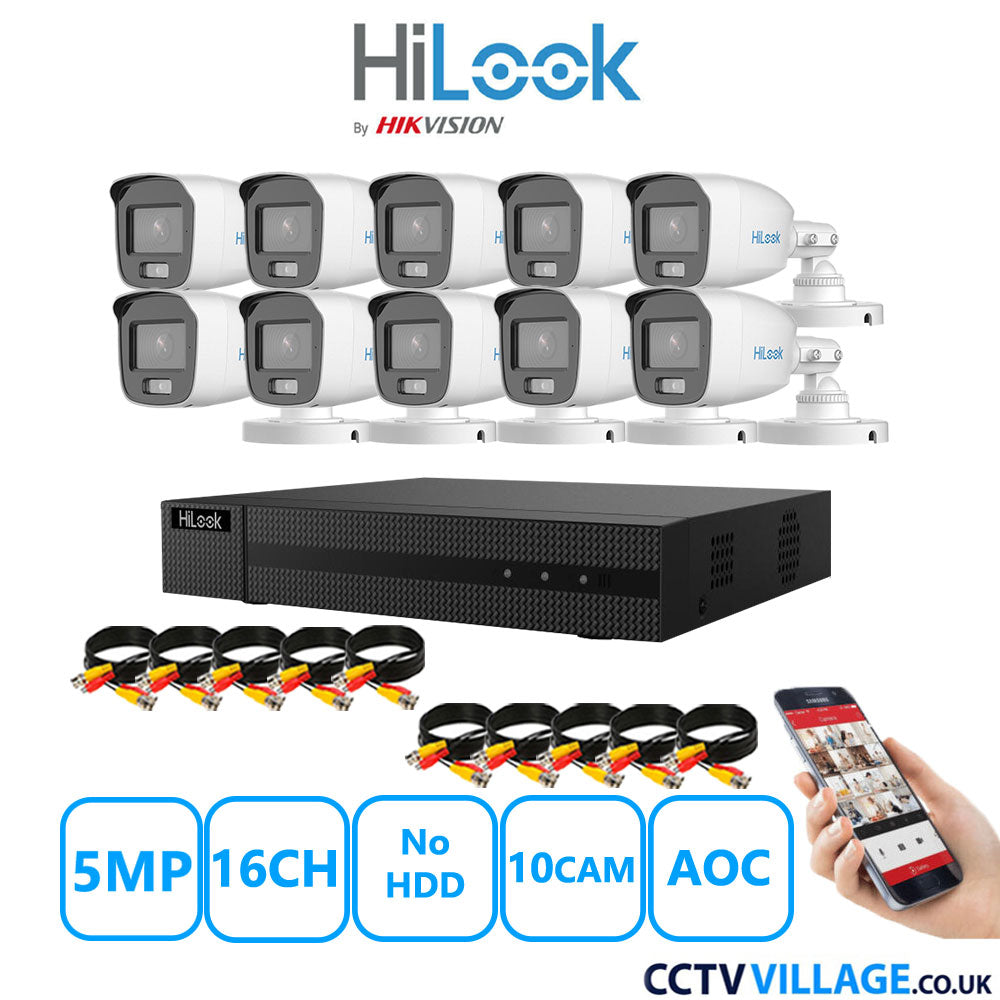 HiLook 5MP CCTV Kit 16 Channel DVR-216Q-M1 with10 Bullet Cameras THC-B159-MS White No HDD Full Kit