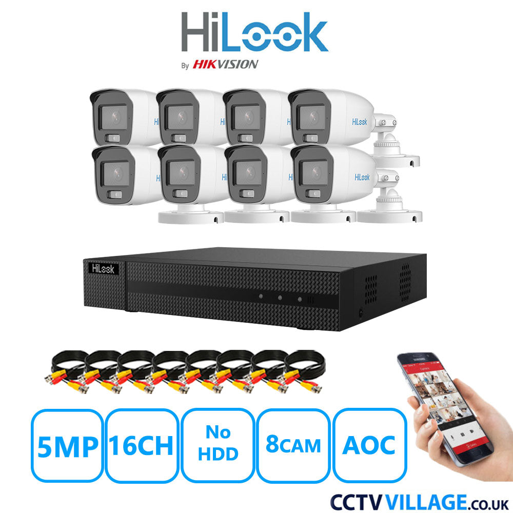 HiLook 5MP CCTV Kit 16 Channel DVR-216Q-M1 with 8 Bullet Cameras THC-B159-MS White No HDD Full Kit