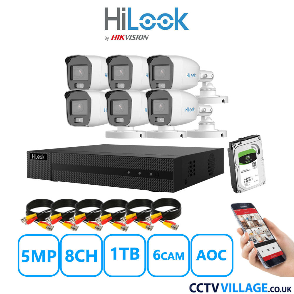 HiLook 5MP CCTV Kit 8 Channel DVR-208Q-M1 with 6 Bullet Cameras THC-B159-MS White 1TB HDD Full Kit