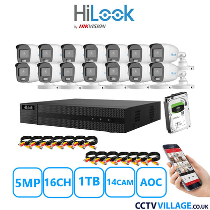 HiLook 5MP CCTV System 16 Channel DVR-216Q-M1 with 14 Bullet Cameras THC-B159-MS White 1TB HDD Full Kit