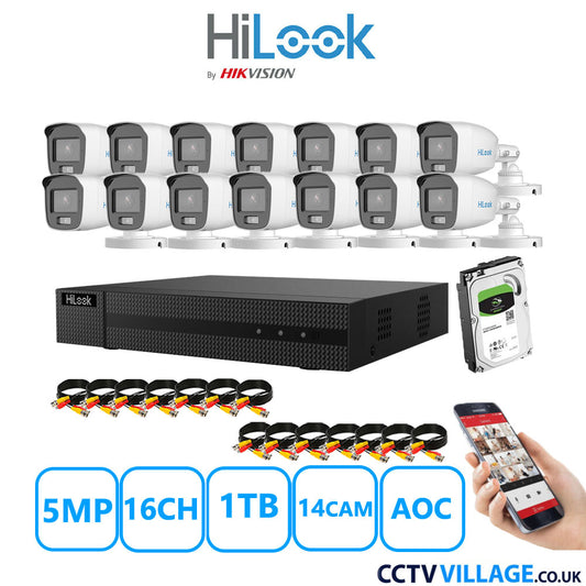 HiLook 5MP CCTV Kit 16 Channel DVR-216Q-M1 with 14 Bullet Cameras THC-B159-MS White 1TB HDD Full Kit