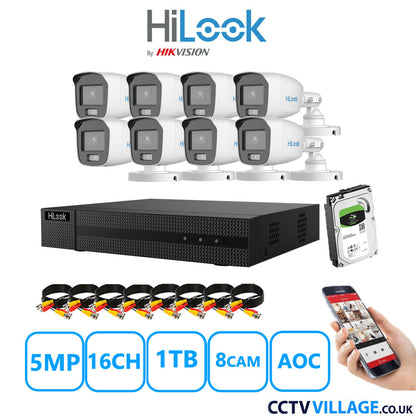 HiLook 5MP CCTV System 16 Channel DVR-216Q-M1 with 8 Bullet Cameras THC-B159-MS White 1TB HDD Full Kit