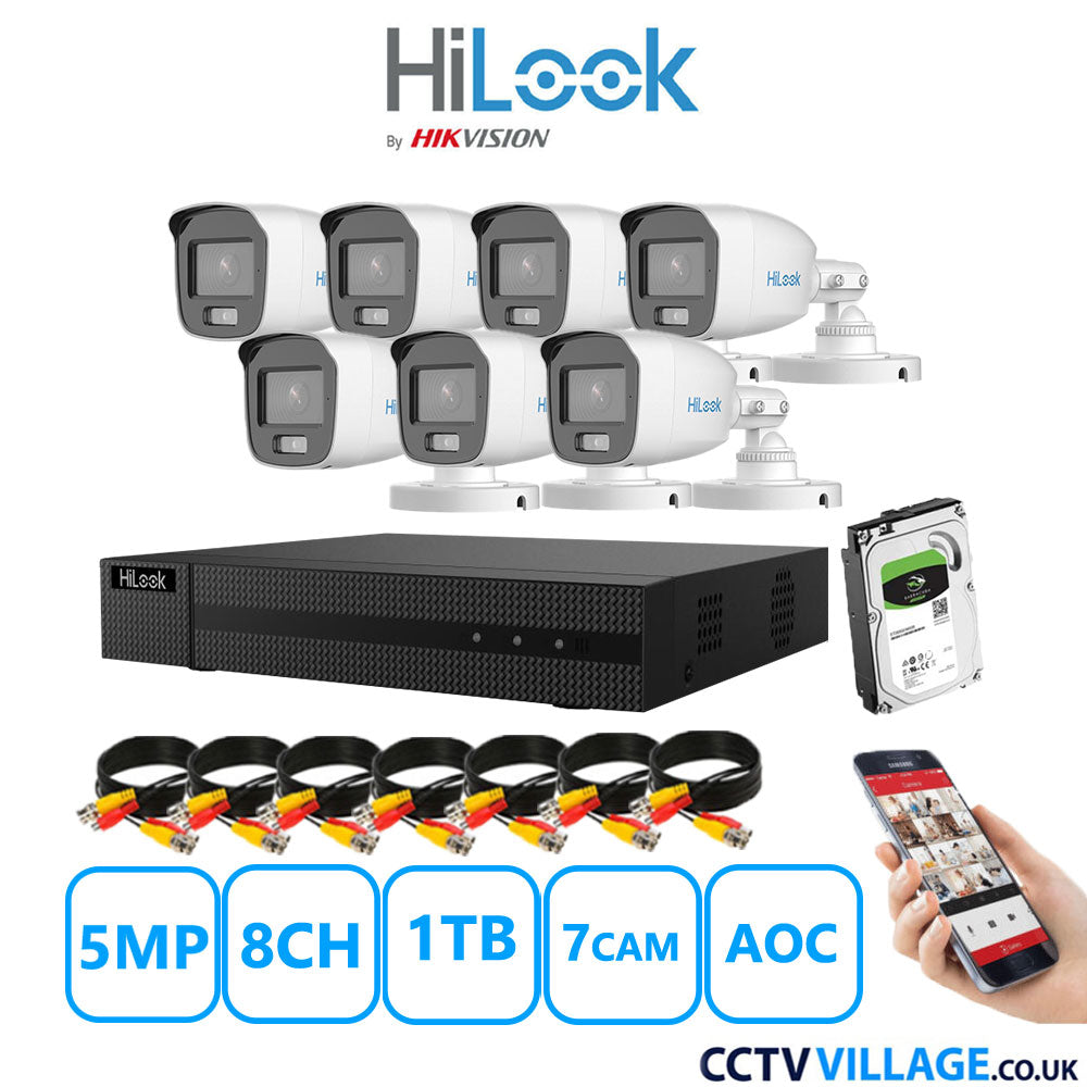 HiLook 5MP CCTV Kit 8 Channel DVR-208Q-M1 with 7 Bullet Cameras THC-B159-MS White 1TB HDD Full Kit