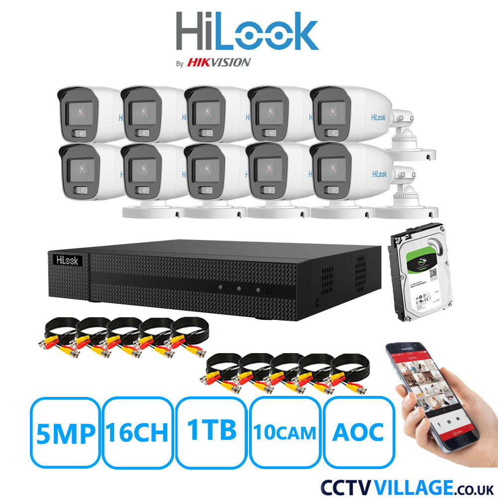 HiLook 5MP CCTV Kit 16 Channel DVR-216Q-M1 with 10 Bullet Cameras THC-B159-MS White 1TB HDD Full Kit