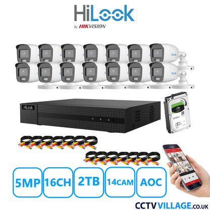 HiLook 5MP CCTV System 16 Channel DVR-216Q-M1 with 14 Bullet Cameras THC-B159-MS White 2TB HDD Full Kit