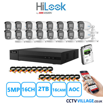 HiLook 5MP CCTV System 16 Channel DVR-216Q-M1 with 16 Bullet Cameras THC-B159-MS White 2TB HDD Full Kit