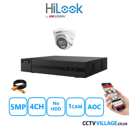 HiLook 5MP CCTV System 4 Channel DVR-204Q-M1 with 1 Turret Cameras THC-T159-MS White No HDD Full Kit