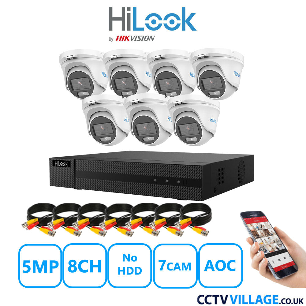 HiLook 5MP CCTV Kit 8 Channel DVR-208Q-M1 with 7 Turret Cameras THC-T159-MS White No HDD Full Kit