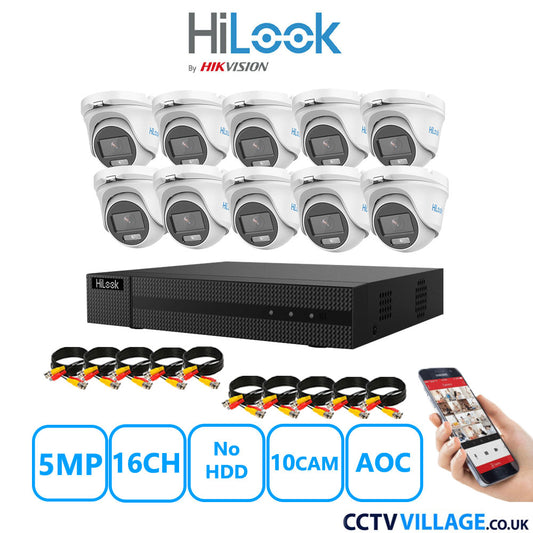 HiLook 5MP CCTV Kit 16 Channel DVR-216Q-M1 with 10 Turret Cameras THC-T159-MS White No HDD Full Kit